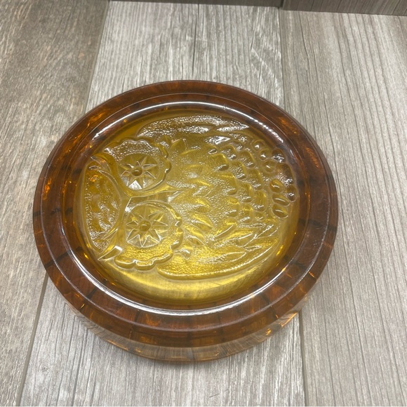 VTG Amber Glass OWl Ashtray Trinket Dish Beautiful Collectible Cabin Or Office - Picture 10 of 12